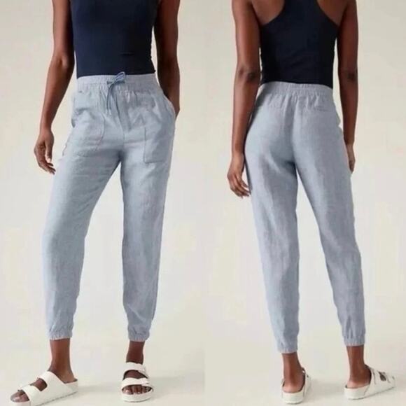 Athleta Retreat Linen Jogger Chambray Blue Size 4 Tall EUC - Picture 1 of 7